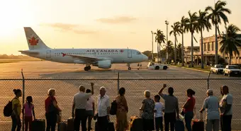 Avión de Air Canada en el aeropuerto José Martí de La Habana durante operación de rescate de turistas