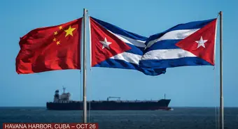 Chinese and Cuban flags representing diplomatic solidarity during the energy crisis