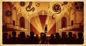 Vintage film projector with classic Havana theater aesthetic in sepia and amber tones