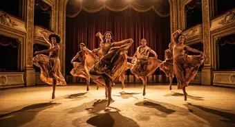 Cuban contemporary dancers performing on theater stage