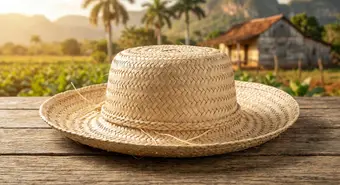 Sombrero de yarey cubano tradicional tejido a mano con fibras de palma