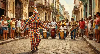 Íreme or diablito Abakuá dancer performing during a Cuban ceremony. Artistic illustration.