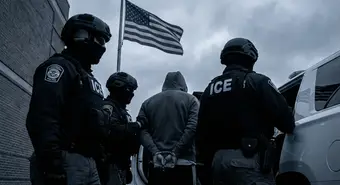 ICE agents during an arrest operation targeting immigrants with criminal records