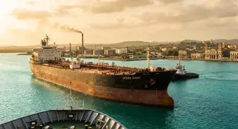 Oil tanker entering Matanzas Bay, Cuba
