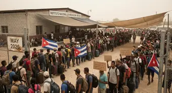 Cuban migrants waiting at Mexican immigration office