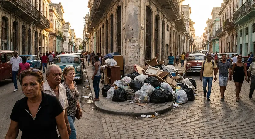 Calle de La Habana al atardecer, con edificios en penumbra