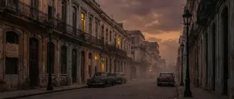 Calle desolada en La Habana al atardecer por la falta de combustible y apagones.