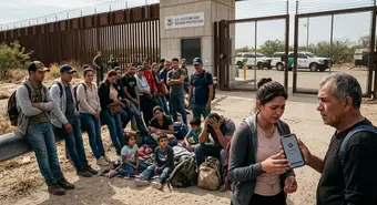 Cuban migrants waiting at US border with closed CBP One mobile app, showing desperation and uncertainty in 2026