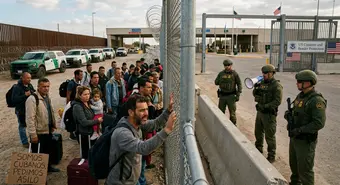 Cuban migrants at US border crossing during 2026 crisis with federal agents