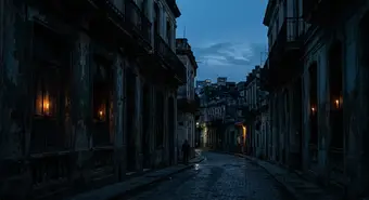 Vista de La Habana al anochecer con edificios a oscuras por los apagones masivos.