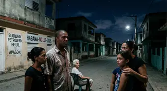 Familia cubana durante apagón causado por bloqueo petrolero estadounidense