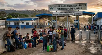Cuban migrants at Nicaragua border checkpoint, symbolizing the closure of the migration route