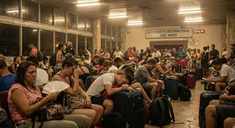 Passengers waiting at José Martí International Airport in Havana during the fuel crisis