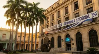 Central Bank of Cuba building depicted in an economic context