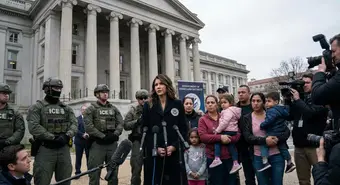 Kristi Noem surrounded by ICE agents and Cuban families in Washington DC