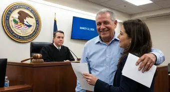 Immigration judge in Arizona courtroom with gavel, representing legal victory for Cuban with I-220A