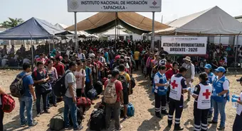Cuban migrants at a Mexican immigration center in Tapachula, southern Mexico border, during the 2026 humanitarian crisis