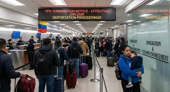Venezuelan migrants in deportation process at US airport after TPS termination in 2026