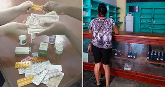 Pharmacy with empty shelves in Cuba reflecting the medicine shortage.
