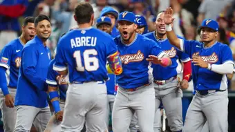 Cuba's national baseball team celebrating their victory at the World Baseball Classic