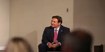 Governor Ron DeSantis speaking at Palm Beach Atlantic University about migration policy and plans for Cuba
