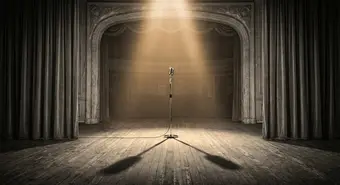 Escenario de teatro vacío iluminado por un reflector, homenaje al legado teatral cubano. Ilustración generada por IA.