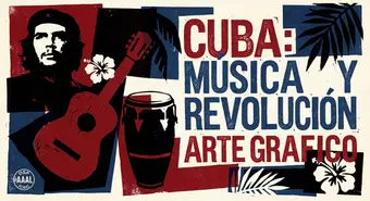 Artistic composition inspired by the bold graphic style of Cuban poster art with vibrant colors and striking typography