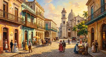 La Habana colonial en los años 1830, escenario de Cecilia Valdés. Ilustración generada por IA