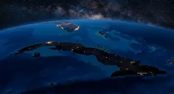 Satellite nighttime view of Cuba showing significant reduction in illumination