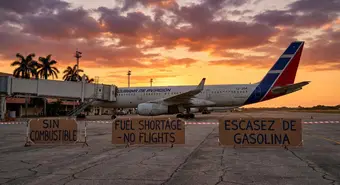 Avión de Cubana de Aviación en un aeropuerto vacío durante la crisis de combustible