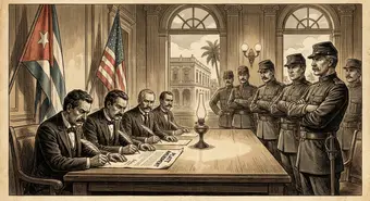 Illustration of the signing of the Platt Amendment in 1901, with Cuban and American delegates