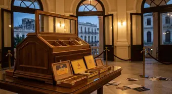 Cuban cigar humidors in an empty Festival del Habano venue