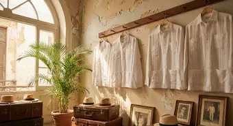 Traditional white Cuban linen guayaberas with pintucks