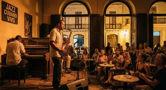 Jazz musicians performing at a Havana nightclub during the 2026 Jazz Plaza Festival