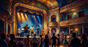 Jazz concert in Havana with Cuban musicians on an illuminated stage