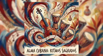Artistic illustration of Afro-Cuban music with violin and batá drums. AI-generated image.